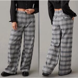 American Eagle super high rise baggy wide leg plaid pants SZ 8